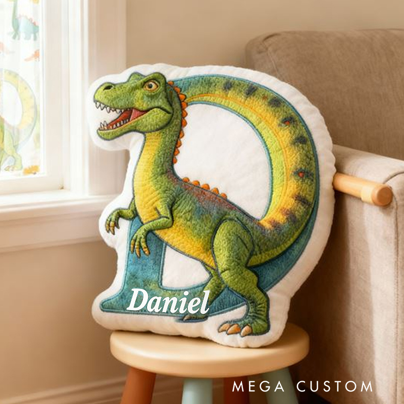 Personalized Dinosaur Letter Series Pillow Fun Cartoon Pillow Birthday Gift for Kids