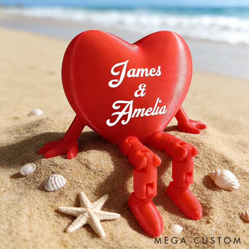 Personalized Valentine's Day Heart Decor with Dangling Legs Custom Couple 3D Printed Red Heart Table Sign with Text Anniversary Valentine's Day Gift