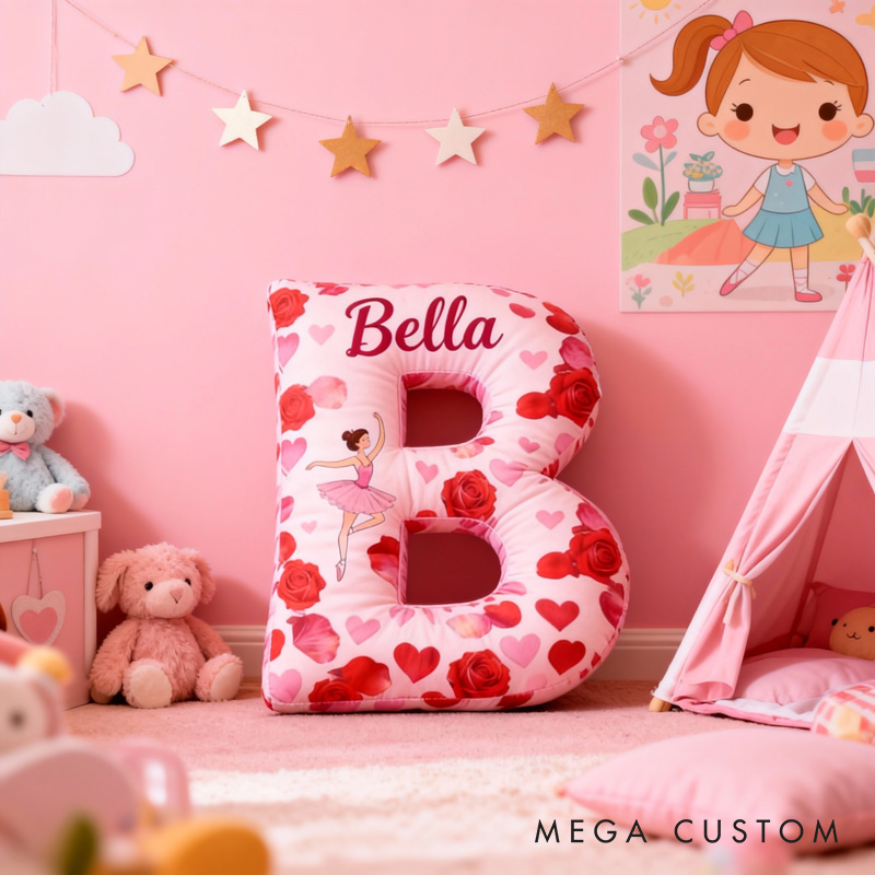Personalized Ballet Dancers Cartoon Letter Pillow with Name Soft Stuffed Toy for Kids and Lover Unique Decorative Cushion for Girls' Room for Valentine's Day Anniversary