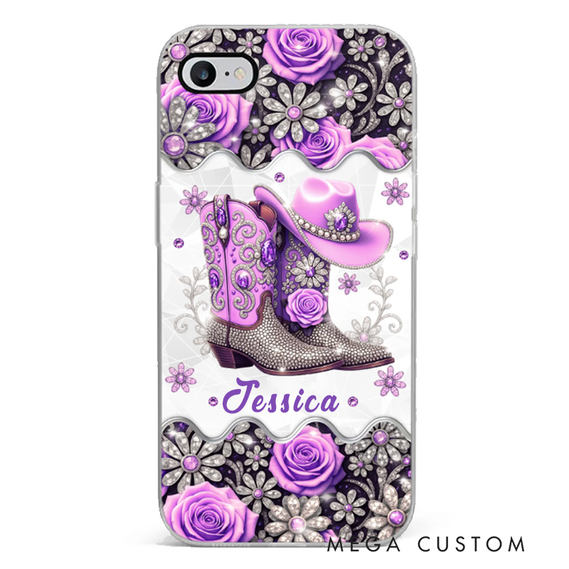 Personalized Cowgirl Gifts Bling Boots Babe Phone Case with Name Horse Racing Birthday Gift for Riding Lovers Equestrian Lovers Unique Style Phone Cases