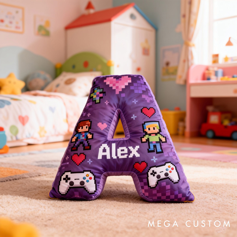 Personalized Game Controller Pixels Letter Pillow with Your Name Perfect Gift for Gamers and Kids for Valentine's Day Anniversary Confession birthday