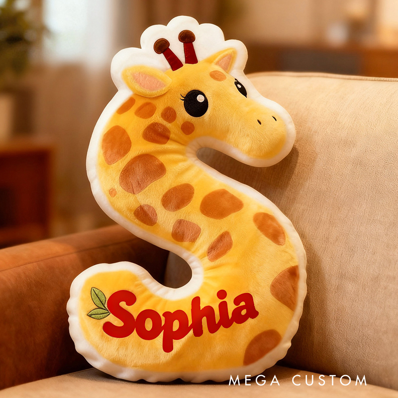 Personalized Giraffe Letter Name Custom Kids Gift Cute Animal Yellow Soft Cozy Decorative Graphic 3D Print Pillows