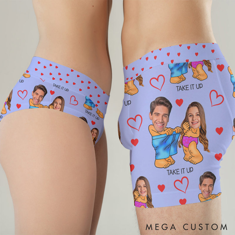 Personalized Couple Face Take It Up Matching Boxer Brief Men Woman Underwear with Couple Face Photo Valentines Day Gift for Him Her Anniversary Gift