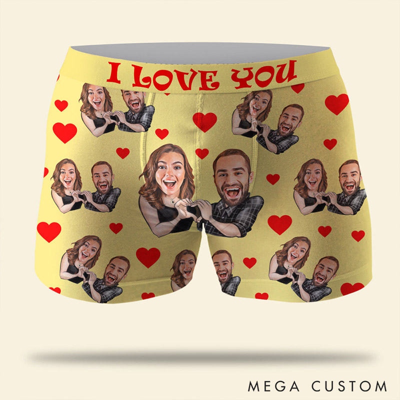Personalized Couple Face Matching Boxer Brief Men Women Compare Heart Underwear with Couple Face Photo Anniversary Valentines Day Gift for Him Her