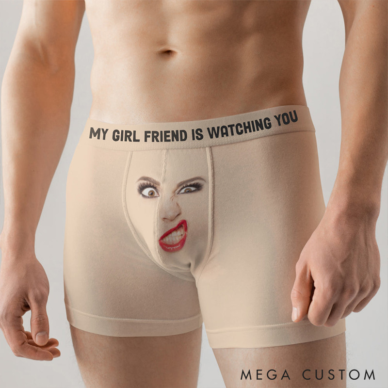 Personalized Couple Face Matching Boxer Brief Men Women Watching You Underwear with Couple Face Photo Anniversary Valentines Day Gift for Him Her