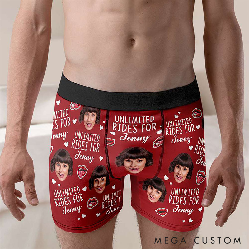 Personalized Couple Face Matching Boxer Brief Men Women  Unlimited Rides For Underwear with Couple Face Photo Anniversary Valentines Day Gift