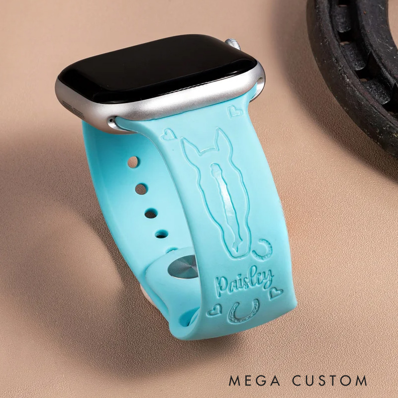 Personalized Engraved  Horse Face Silhouette Avatar Silicone Multicolor Watch Band for Equestrian Riding Lovers