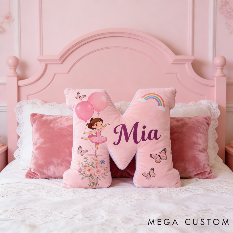 Personalized Ballet Dancers Balloon Cartoon Letter Pillow with Name Soft Stuffed Toy for Kids and Lover for Valentine's Day Anniversary birthday