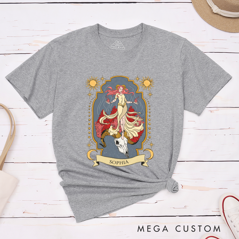 Personalized Aries Zodiac Classic T-Shirts Fire Sign Horoscope Birthday Gift Custom Astrology Tee Unique Gift for Men and Women Unisex 