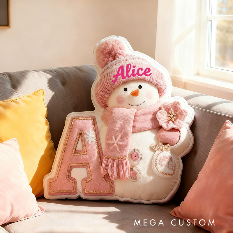 Personalized Snowman Letter Winter Cute Name Custom Kids Gift Cozy Soft Decorative Holiday Graphic 3D Print Pillows