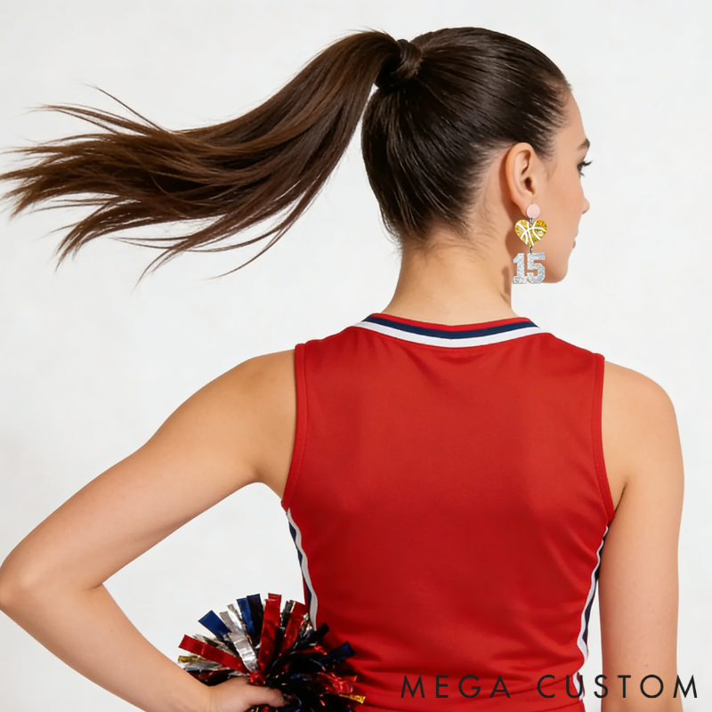 Personalized Acrylic Basketball Heart Hanging Numbers Earrings with Custom Name and Number