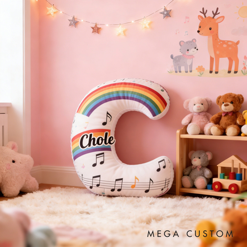 Personalized Rainbow Musical Note Letter Pillow with Name Soft Stuffed Toy for Kids Music Lovers Unique Decorative Cushion for Girls' Room