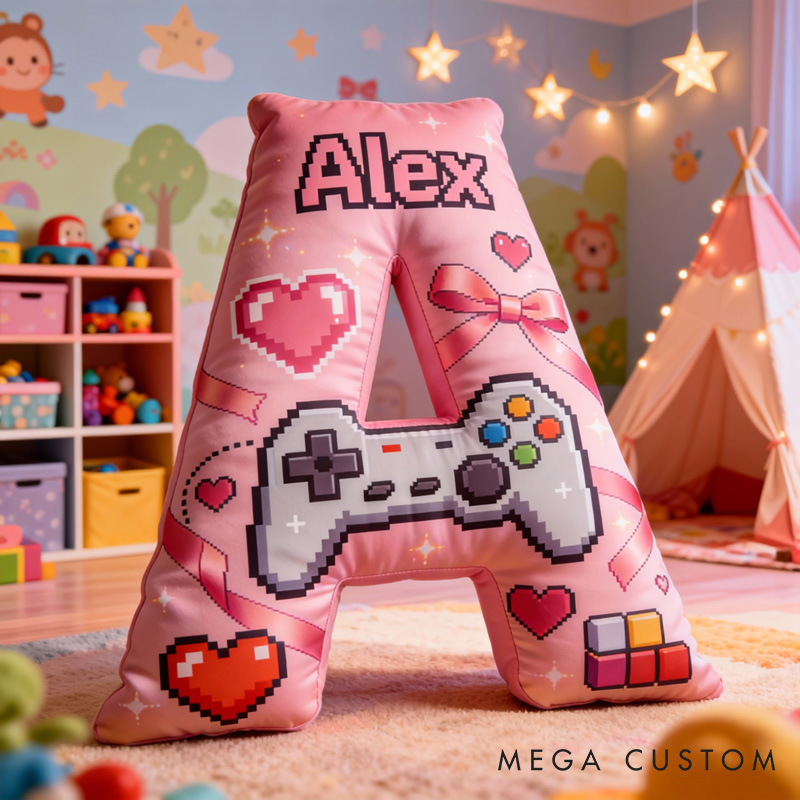 Personalized Heart Game Controller Letter Pillow with Name Perfect Gift for Gamers and Kids for Valentine's Day Anniversary Confession birthday