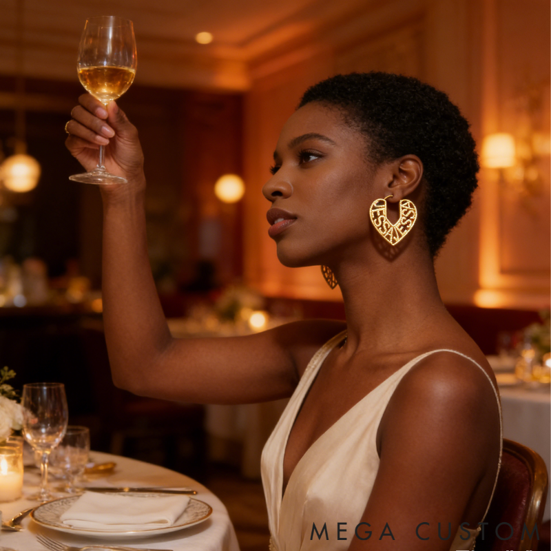 Personalized Custom Name Engraved Heart Outline Dangle Earrings