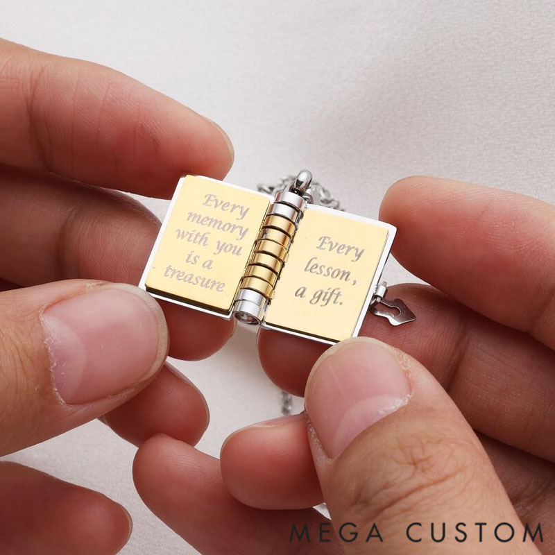 Personalized "Best Mom" ​​Book Necklace - Mini Message Pendant Adjustable Chain Gift for Mom