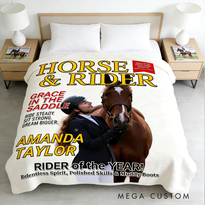 Personalized Custom Photo Magazine Cover Blanket Equestrian Gifts for Riding Lovers Equestrian Lovers