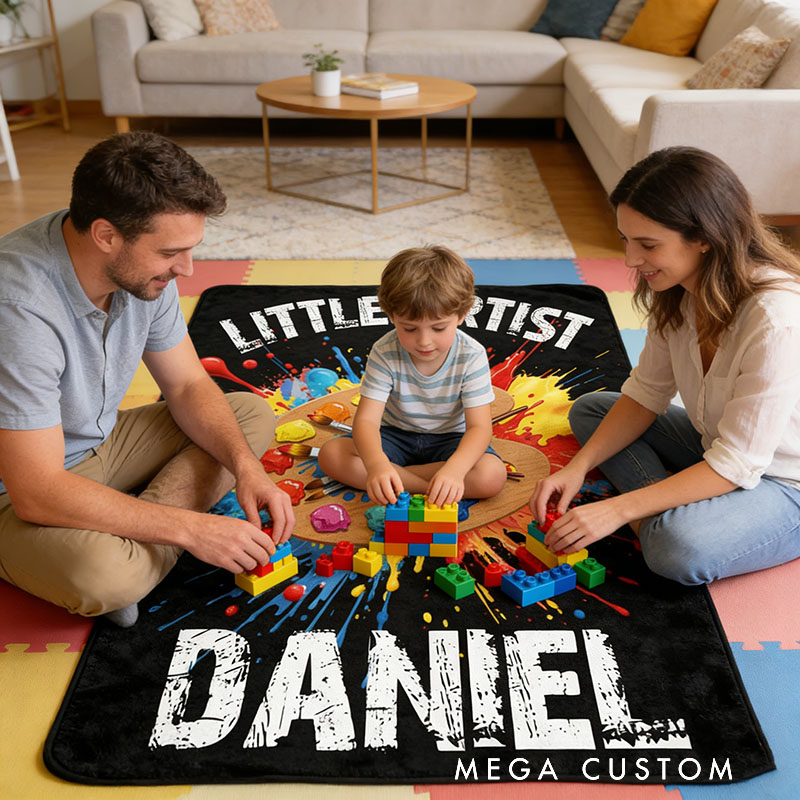 Personalized Palette and Brushes Splatter Paint Soft Throw Blanket with Name and Title Home Decor Birthday Gift for Painting Lover Kids