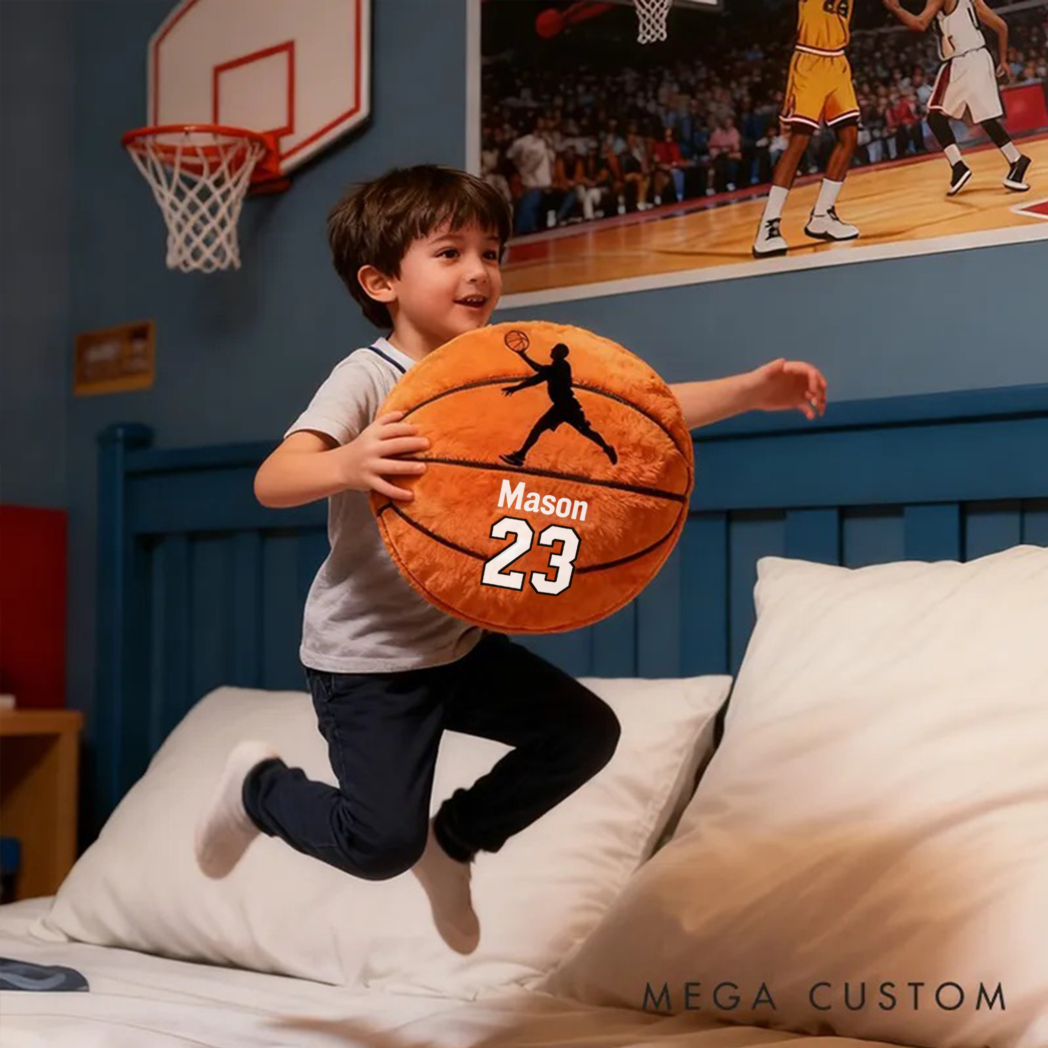 Personalized Basketball Pillow with Custom Name and Jersey Number for Kids and Sports Fans