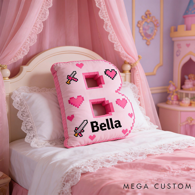 Personalized Game Heart Pixels Letter Pillow with Name Perfect Gift for Gamers and Kids for Valentine's Day Anniversary Confession birthday
