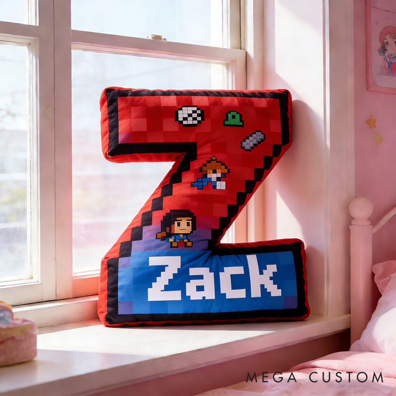 Personalized Game Pixels Letter Pillow with Your Name Perfect Gift for Gamers and Kids for Birthday Christmas Party Holiday