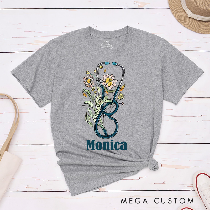 Personalized Nurse T-Shirts Stethoscope Blooms The Art of Healing Fashion Design T-Shirts