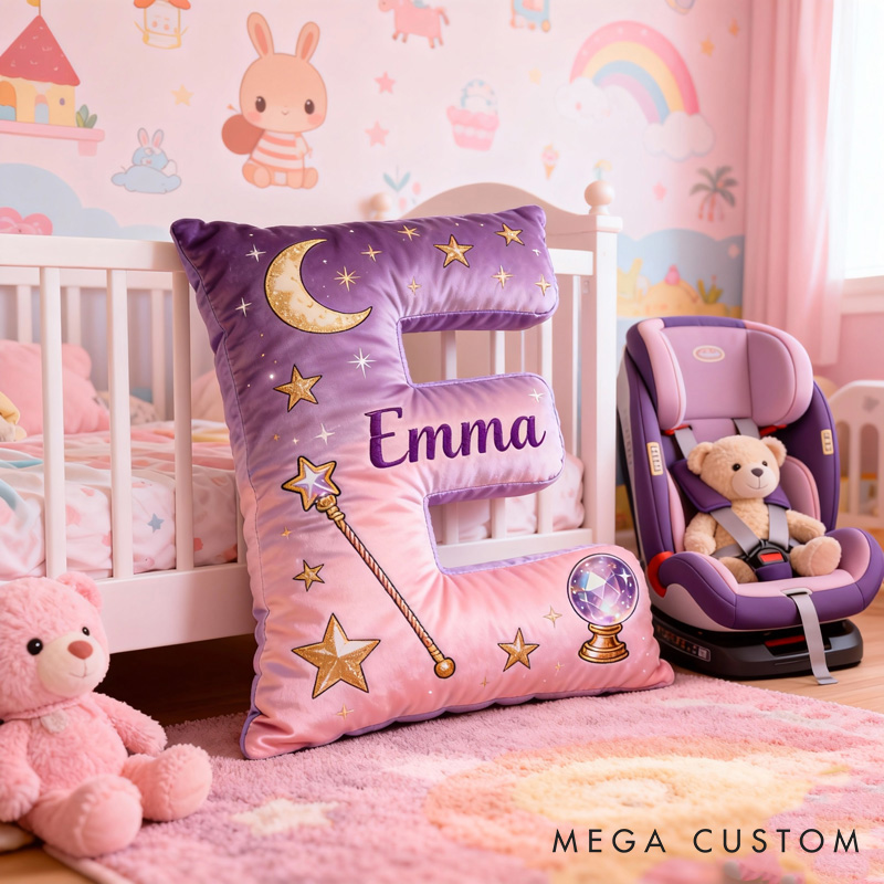 Personalized Cartoon Magic Letter Pillow with Name Soft Stuffed Toy for Kids Unique Decorative Cushion for Girls' Room