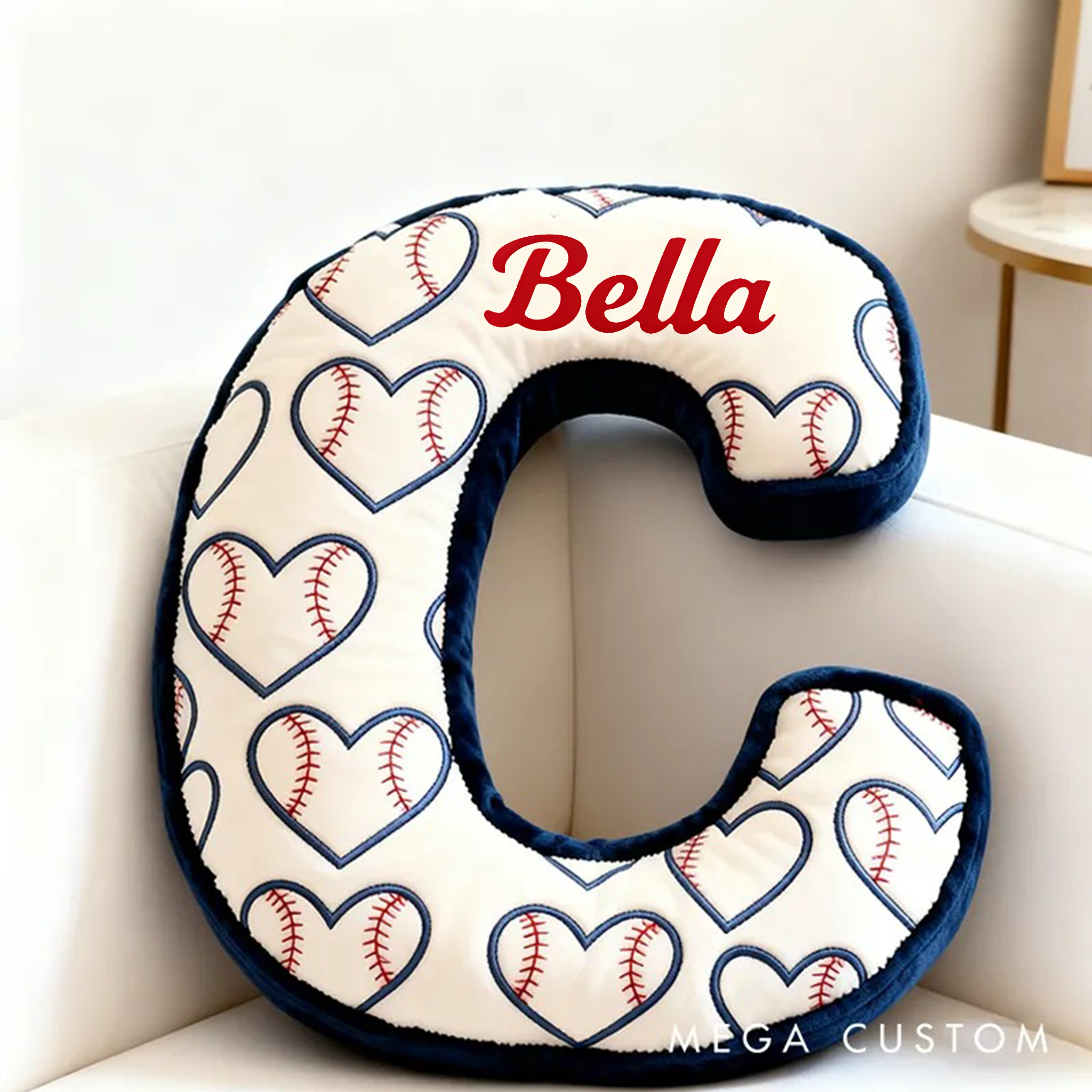 Personalized Heart Pattern Baseball Pillow with Name for Sports Enthusiasts