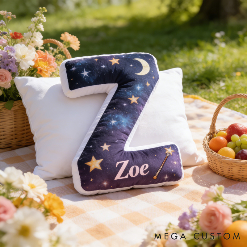 Personalized Cartoon Moon Star Magic Letter Pillow with Your Name Soft Stuffed Toy for Kids Unique Decorative Cushion for Room