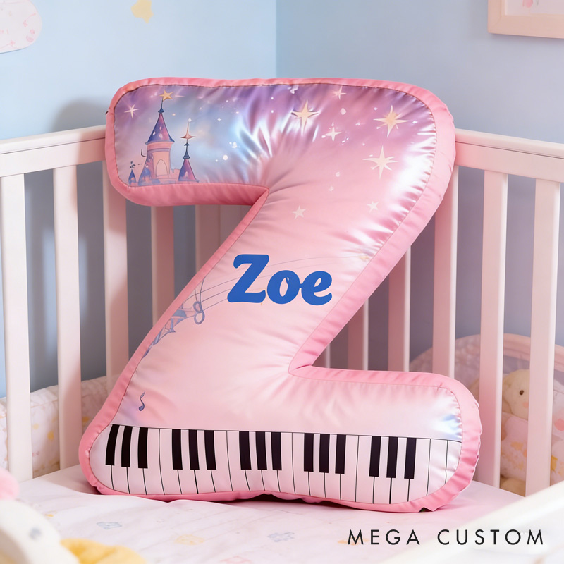 Personalized Castle Piano Letter Pillow with Name Soft Stuffed Toy for Kids Music Lovers Unique Decorative Cushion for Girls' Room