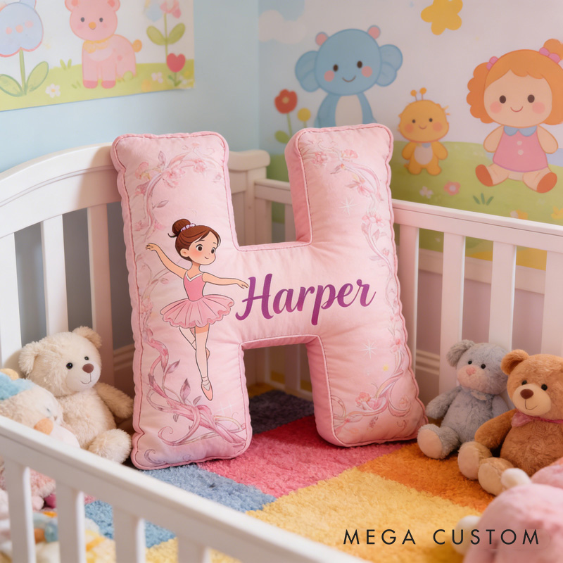 Personalized Ballet Dancers Pink Cartoon Letter Pillow with Name Soft Stuffed Toy for Kids and Lover Unique Decorative Cushion for Girls' Room for Valentine's Day Anniversary birthday