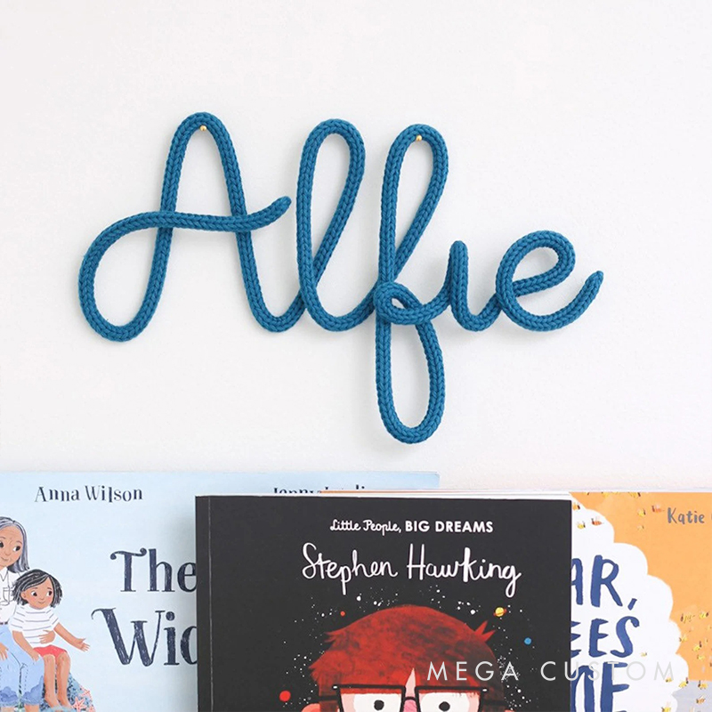Personalized Handcrafted Yarn Knitted Wire Name Sign Custom Nursery Decor for Babies & Kids Perfect Keepsake Gift