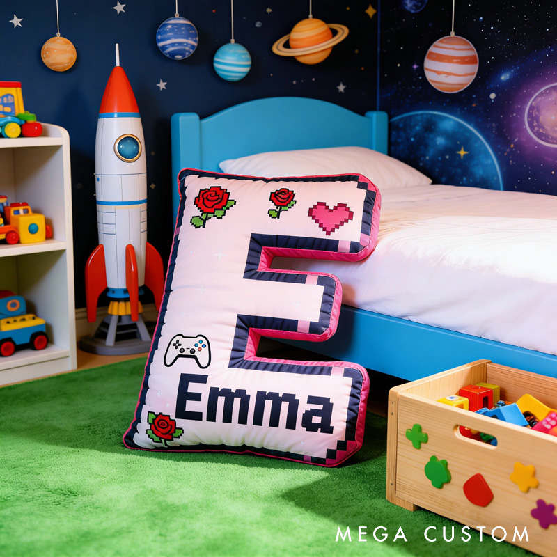 Personalized Heart Game Controller Pixels Letter Pillow with Name Perfect Gift for Gamers and Kids for Valentine's Day Anniversary birthday