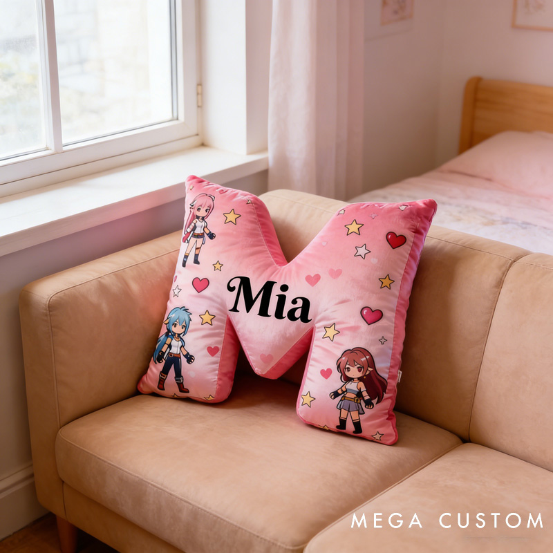 Personalized Heart Anime Letter Pillow with Name Perfect Gift for Anime Lovers Gamers and Kids for Valentine's Day Anniversary birthday