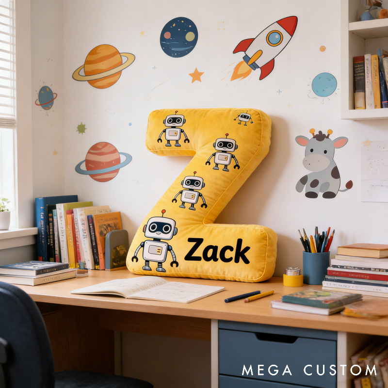 Personalized Robot Games Letter Pillow with Name Perfect Gift for Gamers and Kids for Birthday Party Holiday