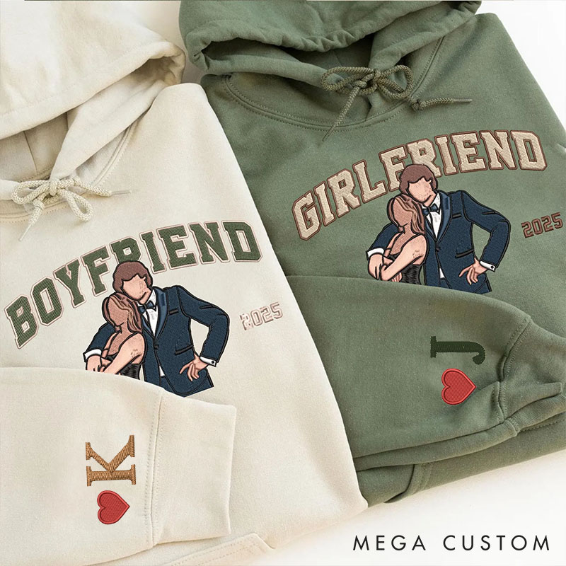 Personalized Couple Embroidered Photo Portrait Matching Sweatshirts Custom Couple Hoodies with Any Text Valentine's Day Gift Anniversary Gift