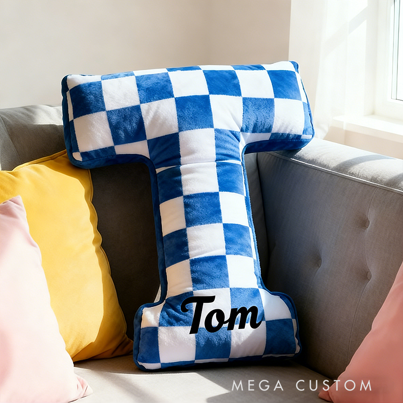 Personalized Racing Letter Throw Pillow Graphic 3D Print Custom Name Checkered Flag Cushion Gift for Racers and Racing Lovers