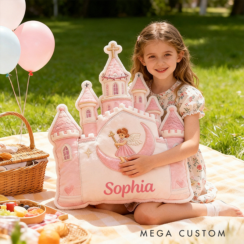 Personalized Littel Angel Moon Pillow with Custom Name Home Decor Graphic 3D Print Pillow Religious Faith Gift for Girls