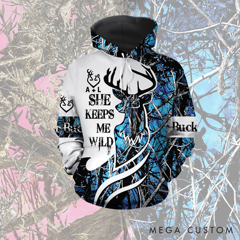 Personalized He Keeps Me Safe She Keeps Me Wild Couple Over Print Matching 3D Hoodie Valentine Gift for Couple 