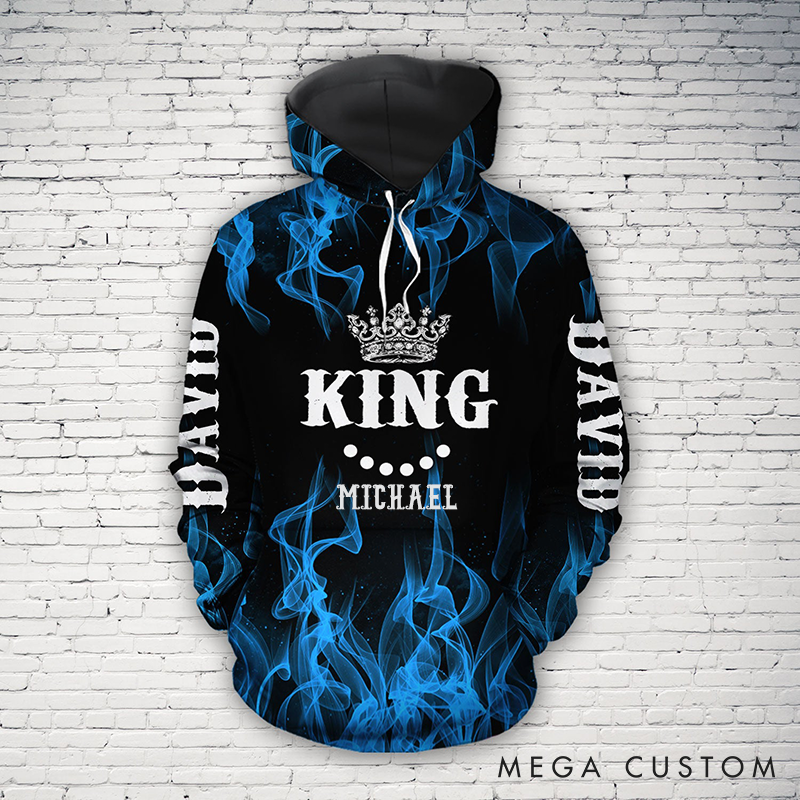Personalized King And Queen Matching 3D Hoodie For Couple Custom Name All Over Print Hoodie Valentine Gift Couple 