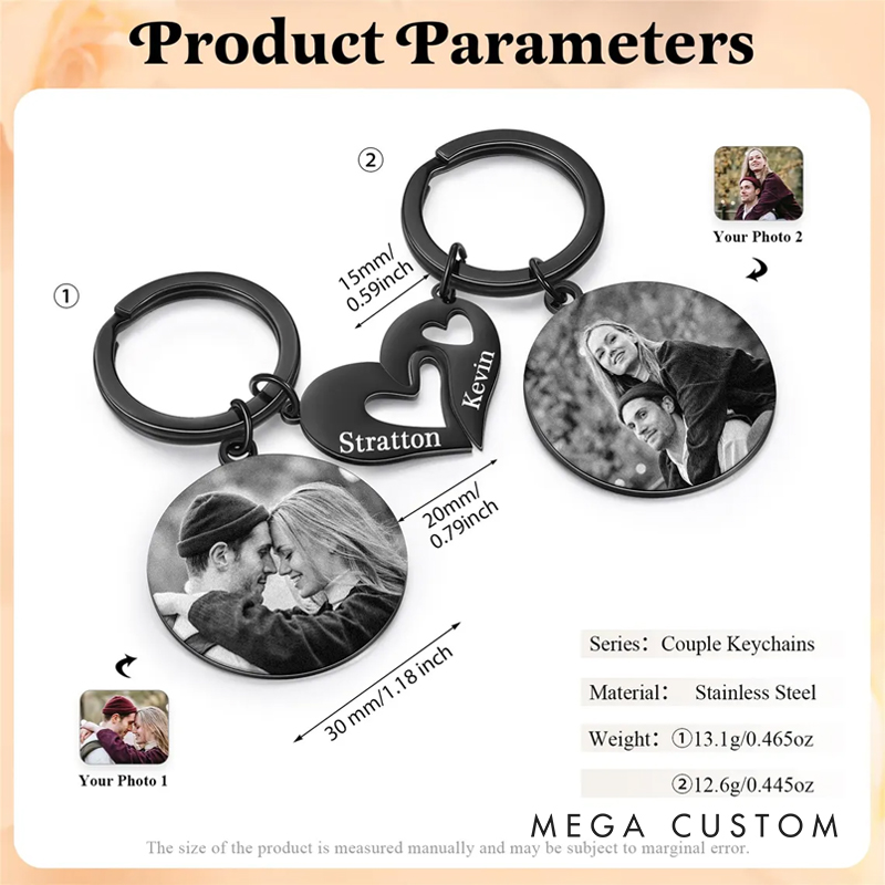 Personalized 2pc Keychain Set Custom Photo Text Gift for Loved Ones