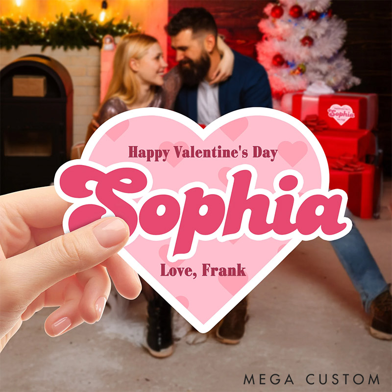 Personalized Romantic Heart Stickers with Name and Text Gift Decor Happy Valentine's Day Stickers Gift for Couple for Girlfriend for Her