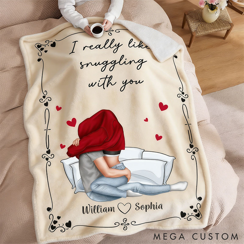 Personalized Snuggling Couple Blanket Custom Couple Valentine's Throw Blanket I Really Like Snuggling With You Couple Gift
