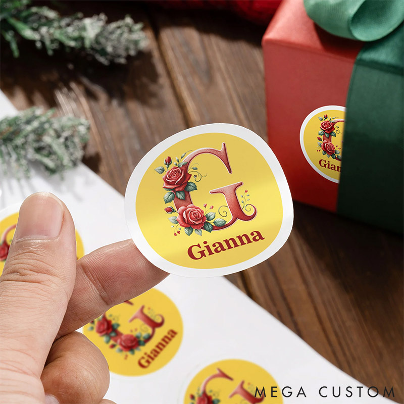 Personalized Romantic Rose Initial Stickers Labels with Name Gift Decor Valentine's Day Stickers Gift for Couple Anniversary Gift for Her for Lovers