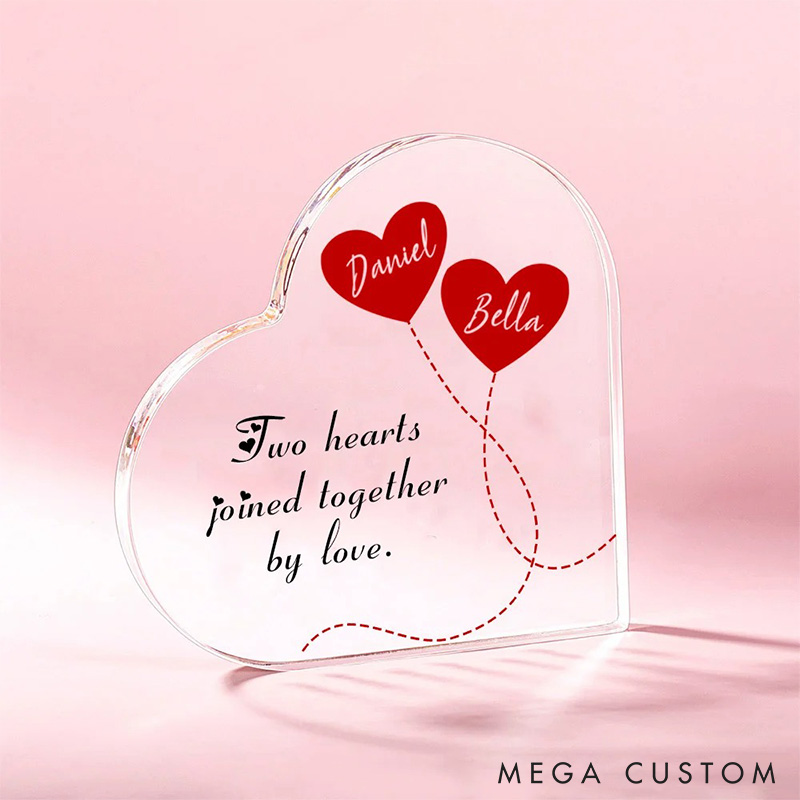 Personalized Couple Two Hearts Joined Together By Loves Heart Shaped Acrylic Plaque with Name Valentines Day Gift for Wife Husband for Couple