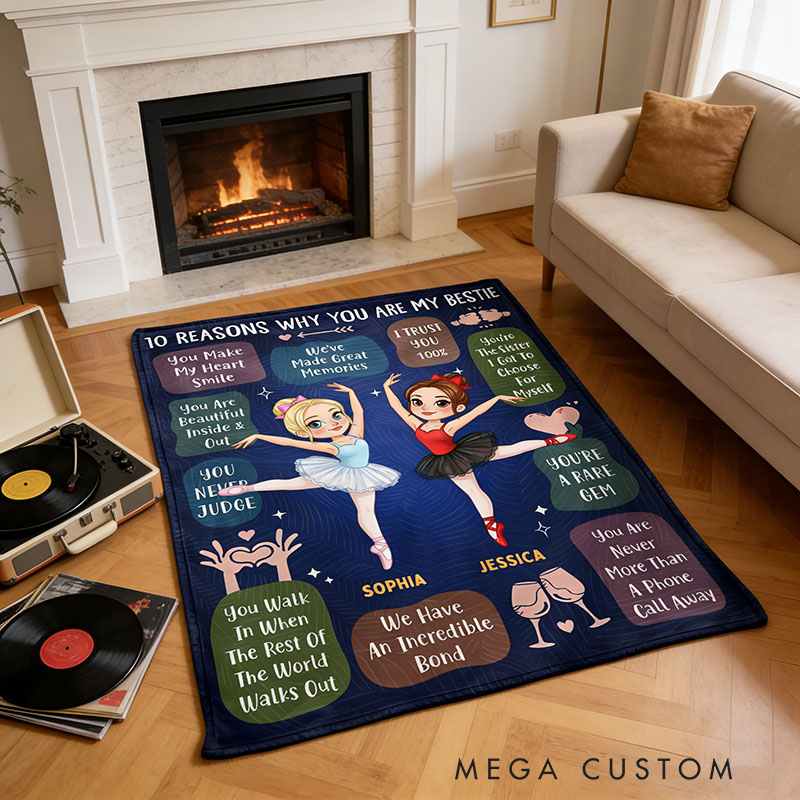 Personalized Cartoon Sister Blanket '10 Reasons Why You're My Bestie' Custom Photo and Name Gift for Family Friends Dancer