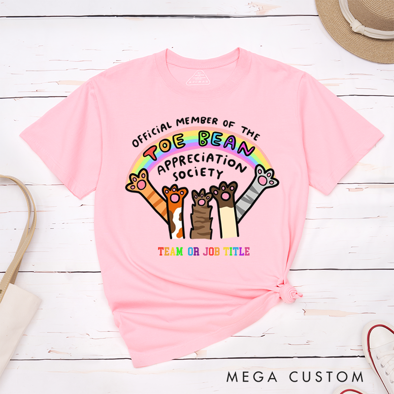 Personalized T-Shirt for Offical Worker of the Toe Bean Appreciation Society with Cute Cat Paw and Rainbow Elements T-Shirt