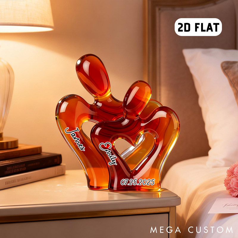Personalized Heart-Shaped Couple 2D Flat Acrylic Plaque Elegant Love Keepsake Figurine Couple Hug Valentines Gift