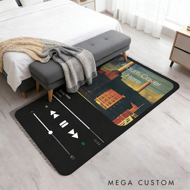 Personalized Music Player Interface Rug with Photo and Song for Music Lovers Unique Decorative Carpet for Room and Music Studio for Valentine's Day Anniversary Birthday