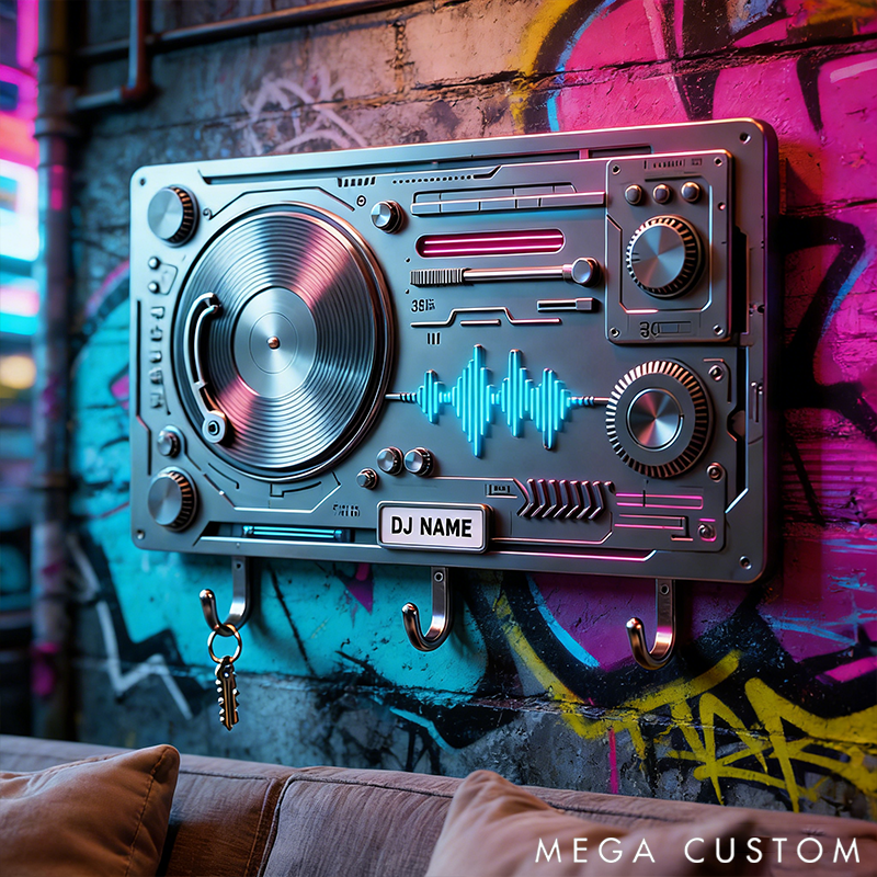 Personalized Metal Keychain Hook with DJ Motif Perfect Gift for Music Lovers