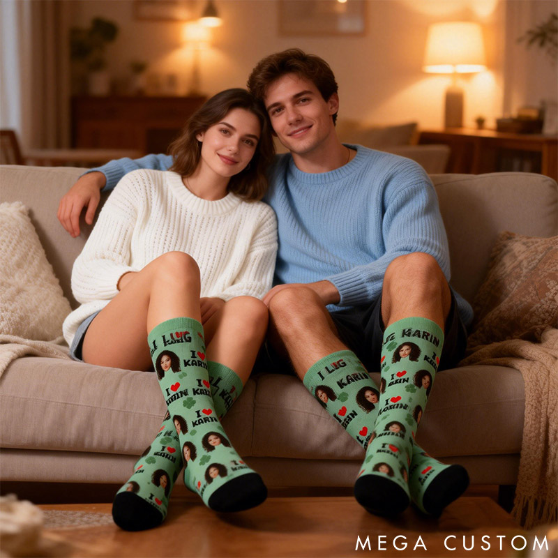 Personalized Couple 1-4 Face Photos Multicolor Socks Custom Girlfriend Boyfriend Portrait Socks Valentines Day Gift for Him Her Anniversary Gift